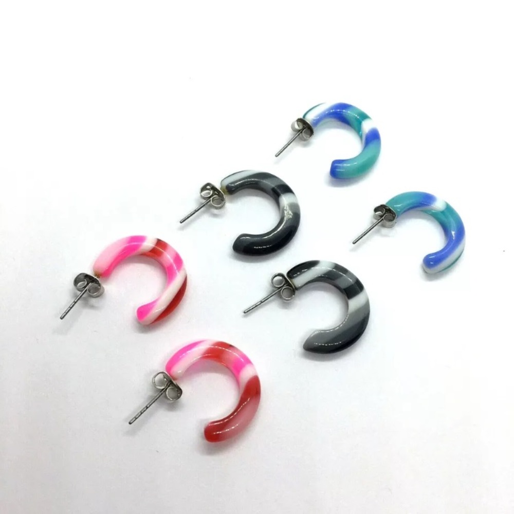 Acrylic Semi Hoop Earrings Bundle Pink Blue Black